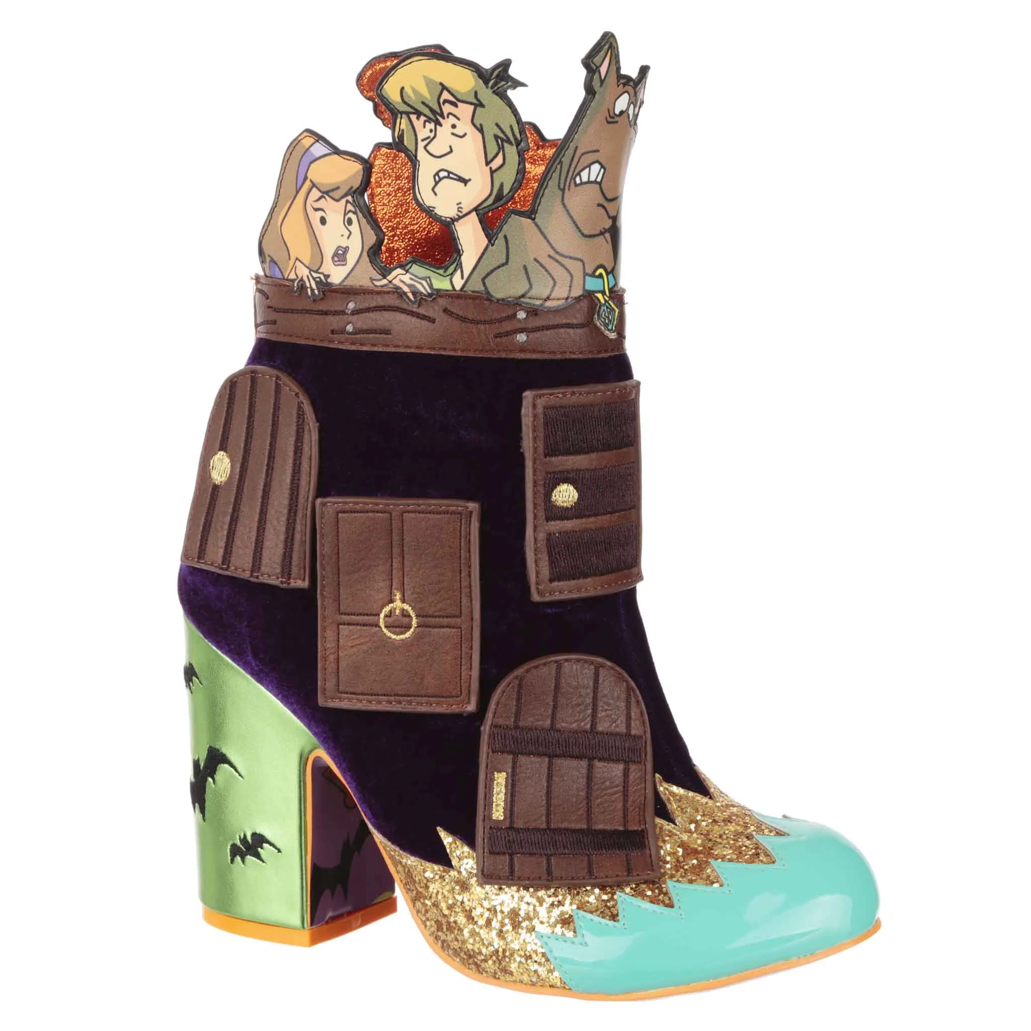 Irregular Choice Womens Scooby Doo Creepy Corridor Heeled Ankle Boot - Green / Brown